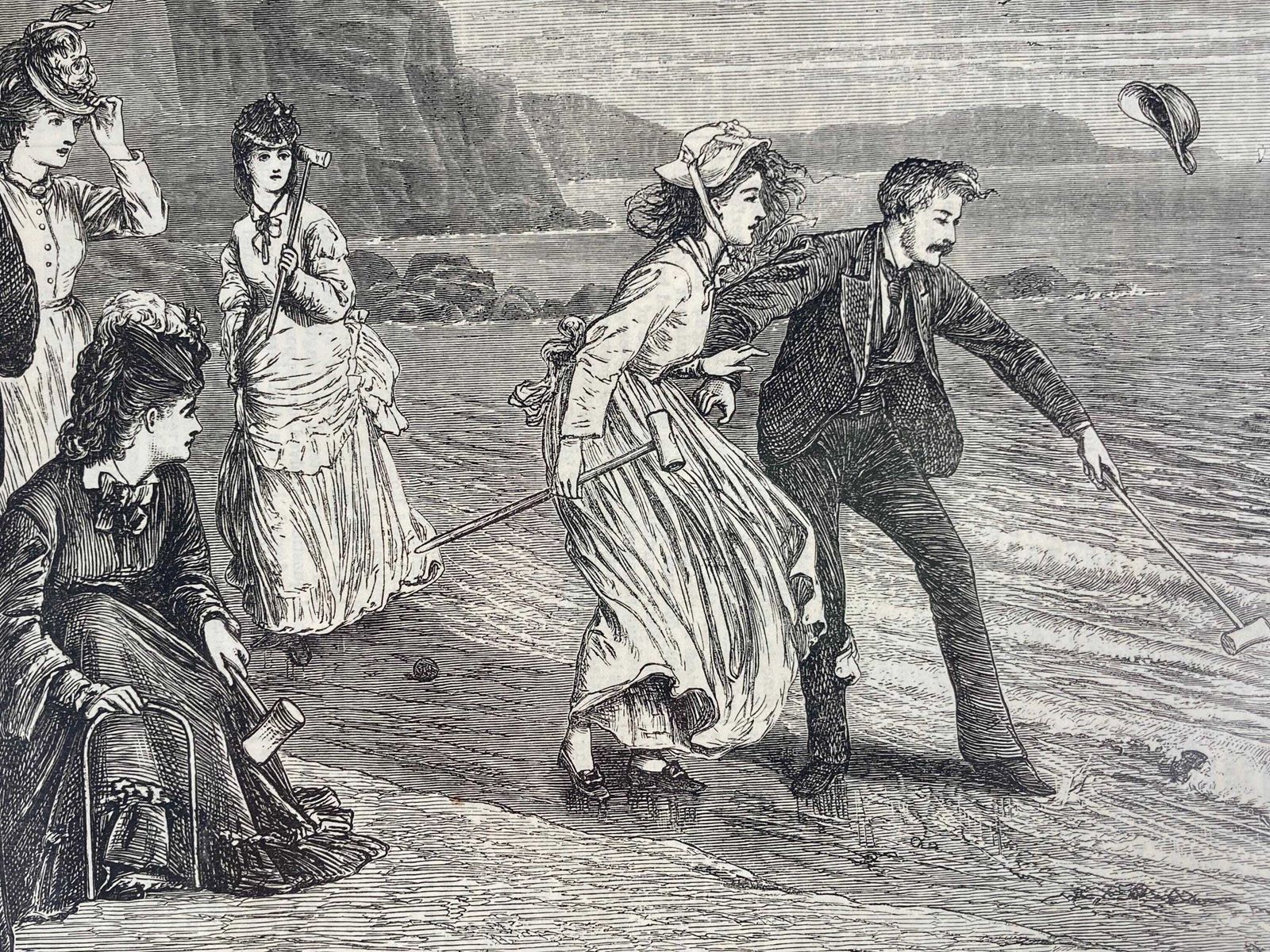 Antique Engraving "Croquet Under Difficulties" By Helen Paterson   London Illustrated News 1871 photo for sale