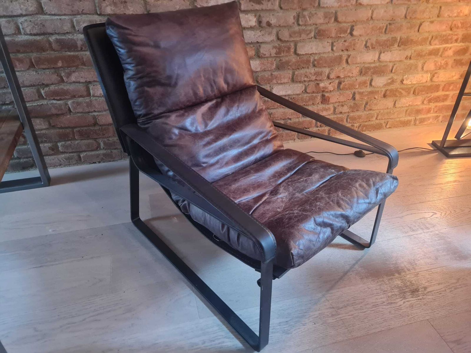 Industrial Style Leather Brown Armchair Steel Frame Used