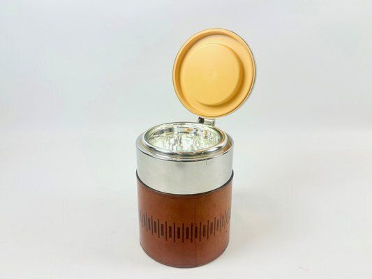 Mid Century Leather And Steel Ice Bucket From Grasoli, 1960s photo furniture