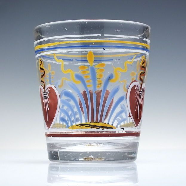 18th Century Polychrome Enamelled Glass Tumbler With Love Hearts C1760 photo furniture