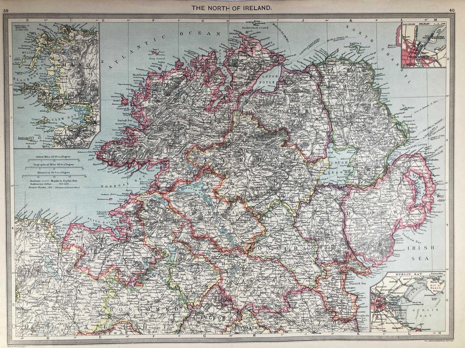 photo furniture Original And Authentic Atlas Map Of The North Of Ireland   Harmsworth Universal Atlas And Gazetteer (Circa 1900, Pre Wwi)