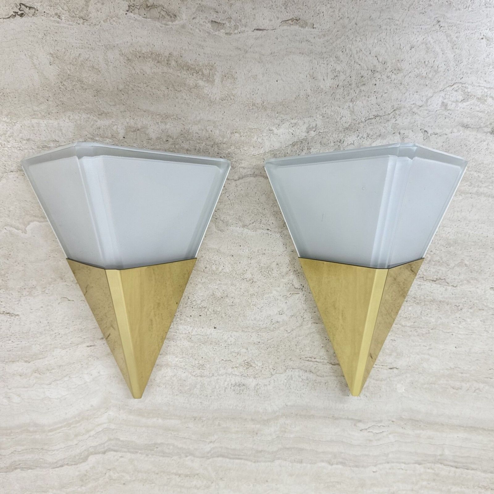 Set Of 2 Limburg Glashütte Brass And Glass Wall Lamps Sconce , 1970s