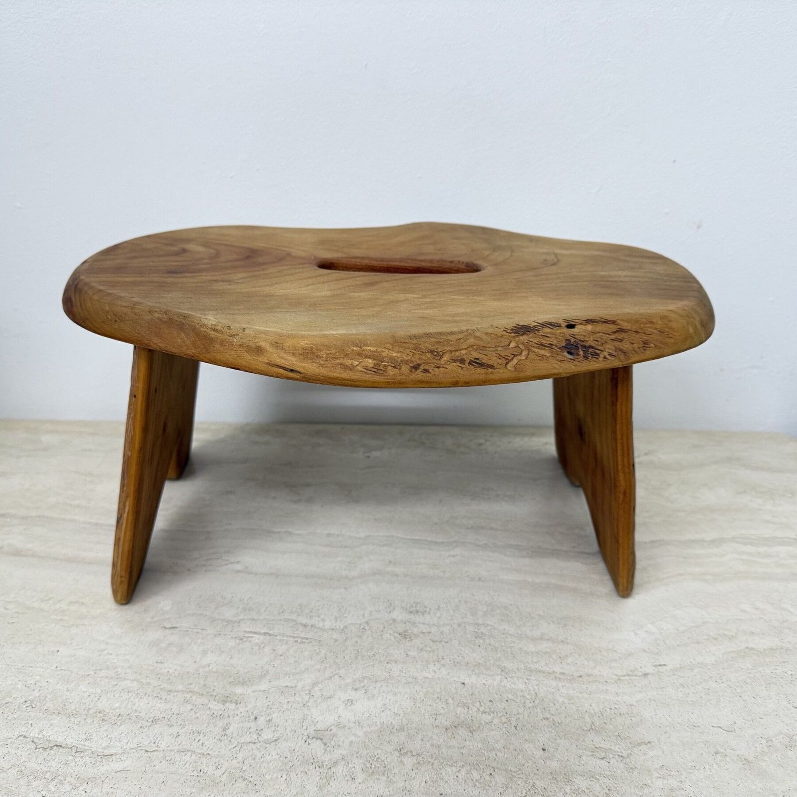 Brutalistisch Massief Houten Bijzettafel/Kruk, Jaren 1970