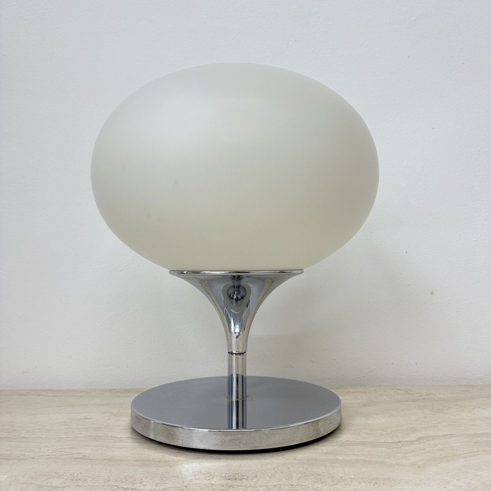 Opaline Glass Chromed Steel & Cast Iron Space Age Lamp By Kaiser Leuchten, 1970’s photo 495.0