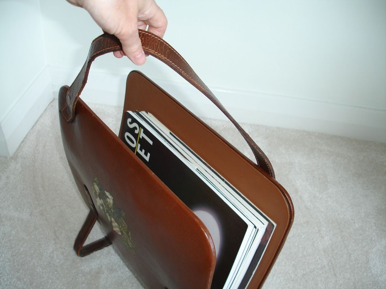 Leather Magazine Holder Heraldic Lion Rampant And Unicorn Newspaper Basket With Carry Handle photo furniture