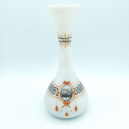 Antique Opaline Vase French Or Bohemia Handpainted Landscape & Roman Motifs