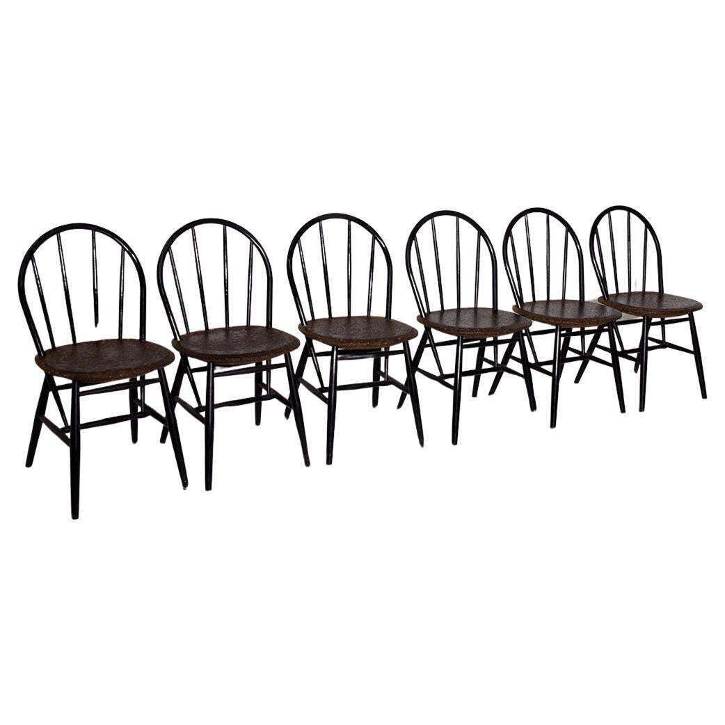 Set Of Six Wood And Cork Chairs