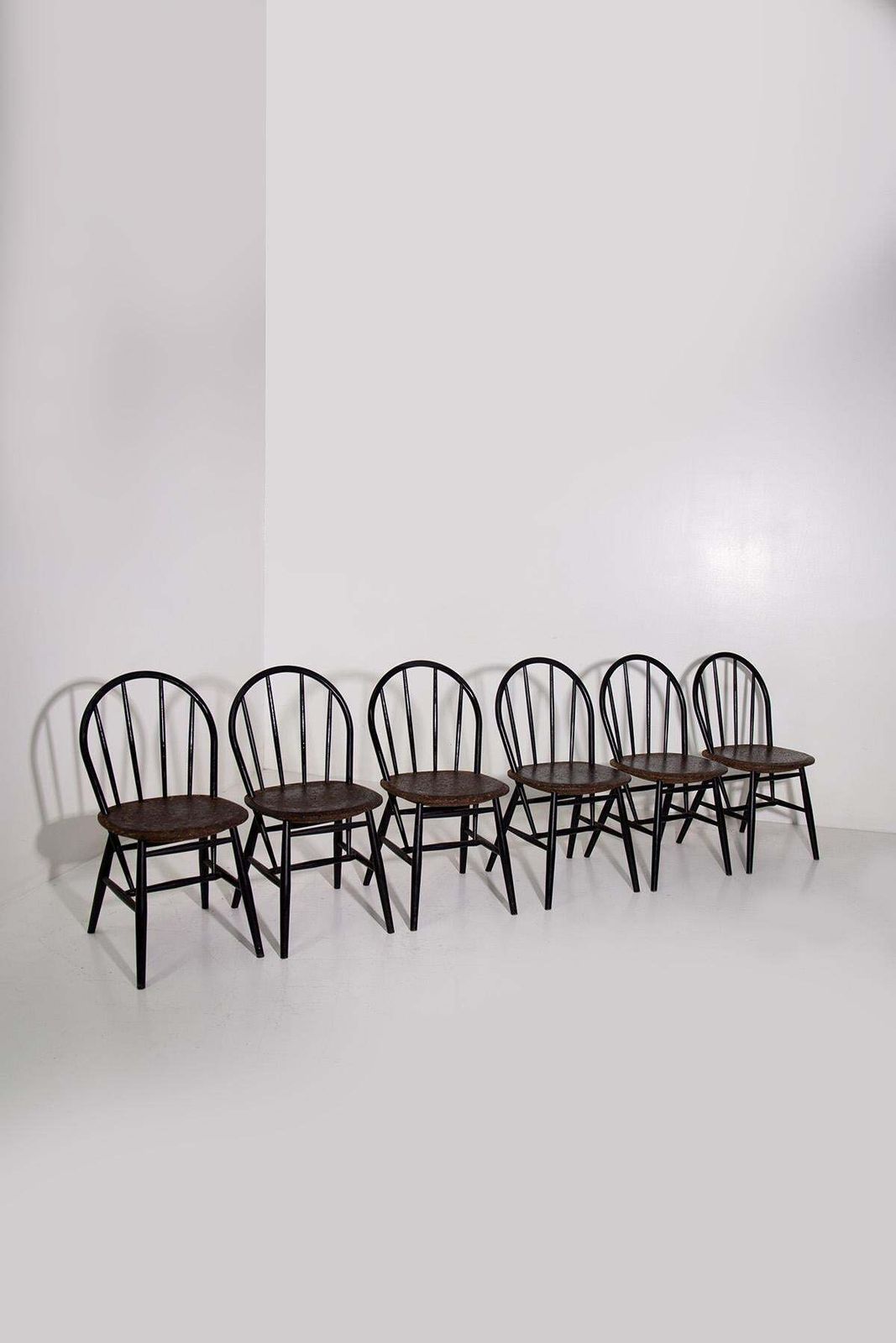 Set Of Six Wood And Cork Chairs photo vintage