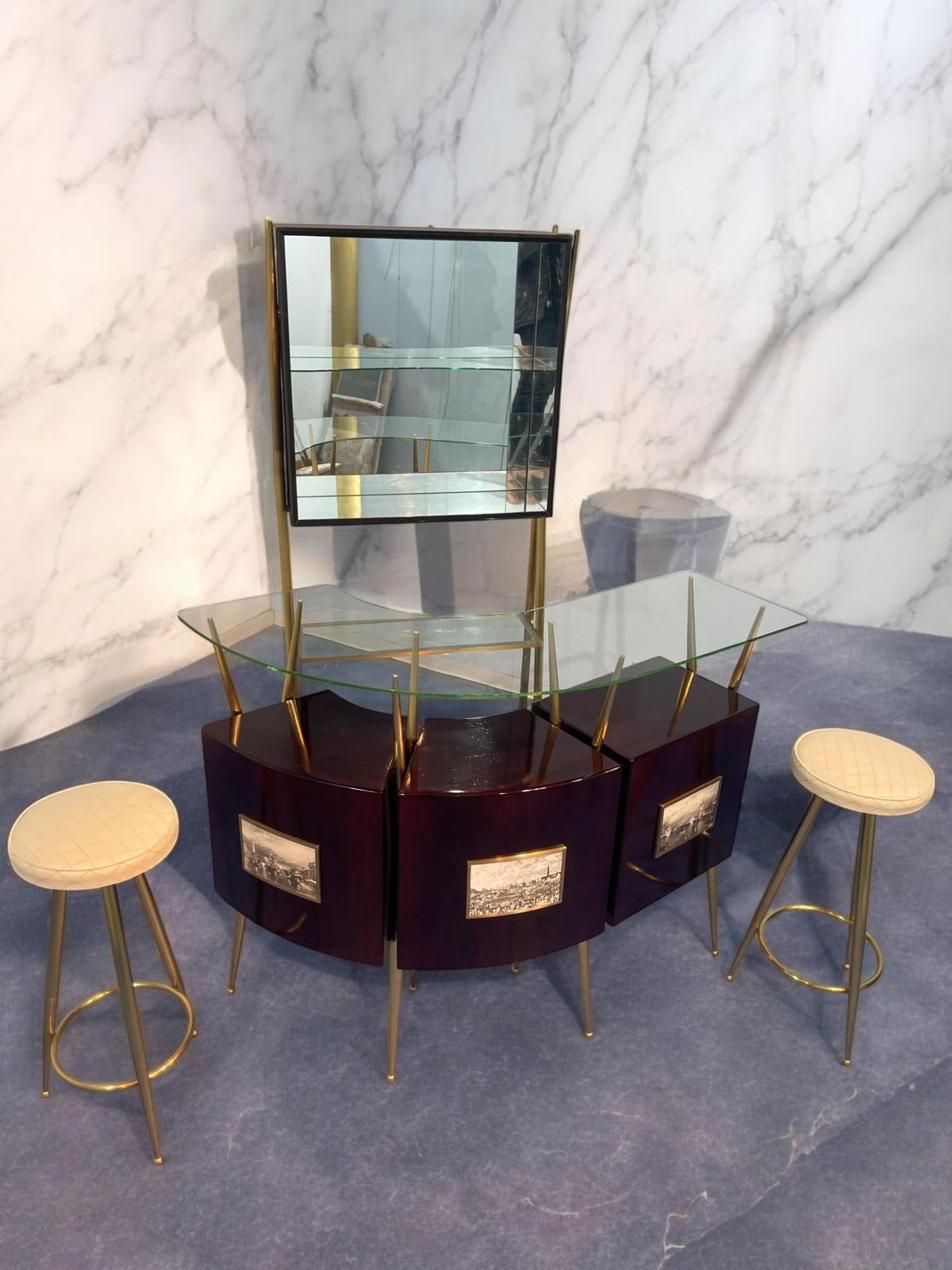 Italian Mid Century Cocktail Bar Set With Cabinet Gio Ponti Design Style, 1950s photo 10633.0