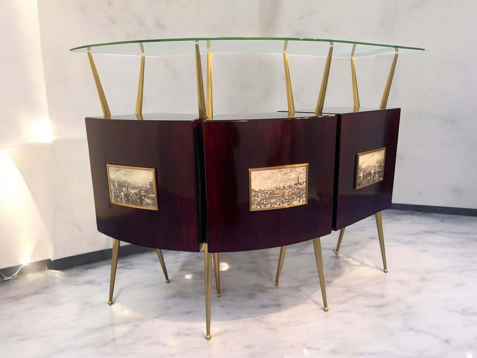 photo vintage Italian Mid Century Cocktail Bar Set With Cabinet Gio Ponti Design Style, 1950s