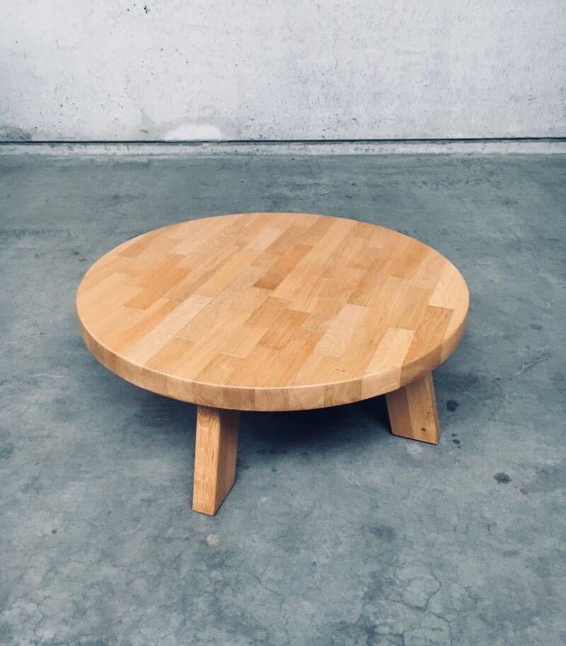 Brutalist Design Oak Round Coffee Table By Meubelfabriek Oisterwijk, Netherlands 1960's photo furniture