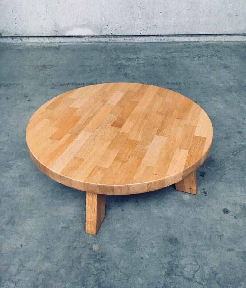 Brutalist Design Oak Round Coffee Table By Meubelfabriek Oisterwijk, Netherlands 1960's photo for sale