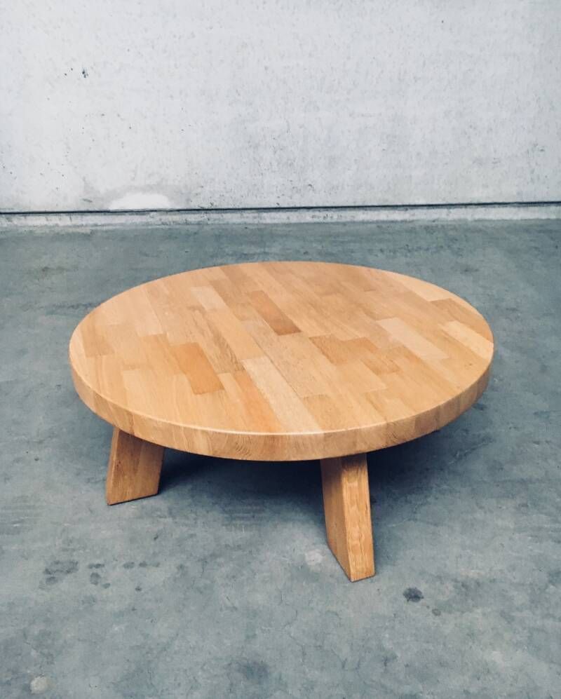 Brutalist Design Eiken Ronde Salontafel Van Meubelfabriek Oisterwijk, Nederland, Ca. Jaren 1960 photo vinterior