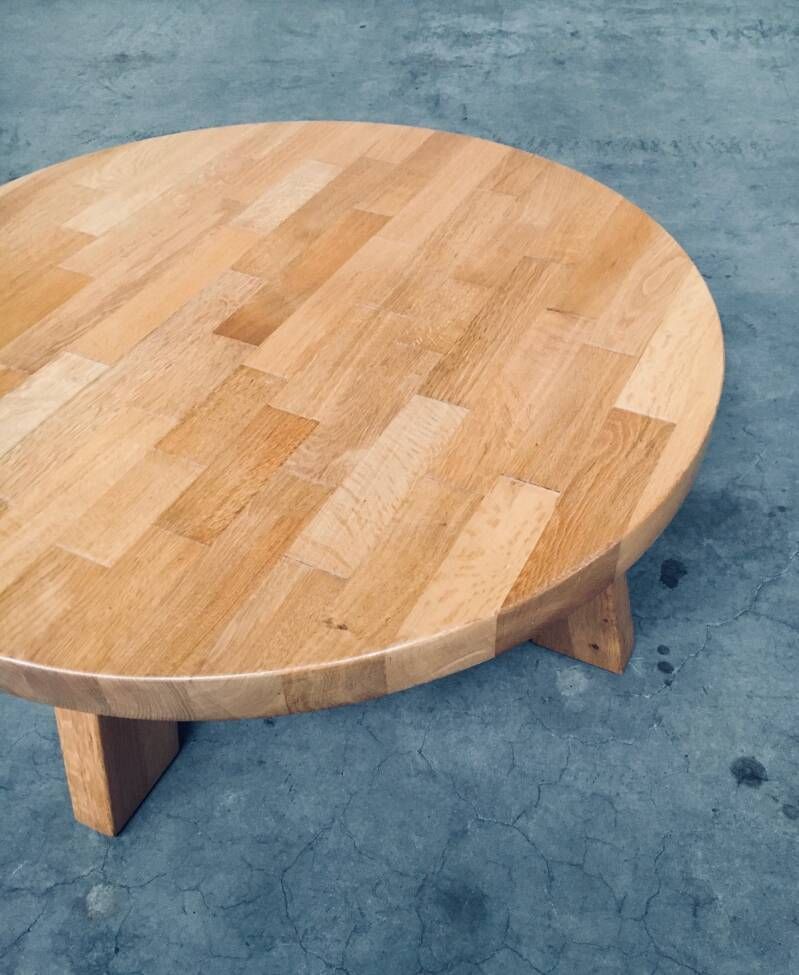 photo for sale Brutalist Design Eiken Ronde Salontafel Van Meubelfabriek Oisterwijk, Nederland, Ca. Jaren 1960