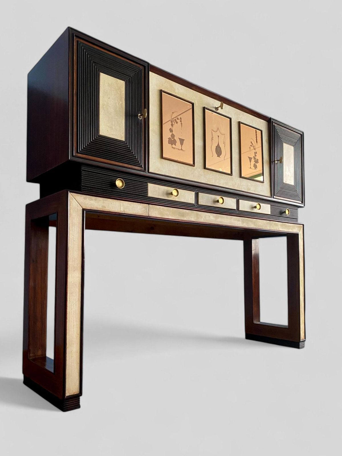 Italian Art Deco Parchment Cabinet Bar Attributed To Osvaldo Borsani, 1940s photo Furniture