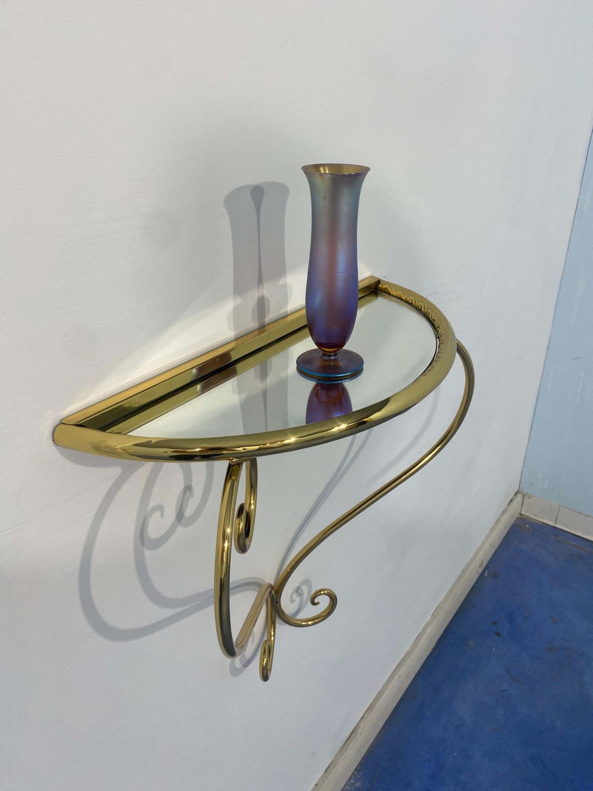 Italian Midcentury Suspended Brass Console, Nightstands, Set Of Two, 1950s photo 2315.0