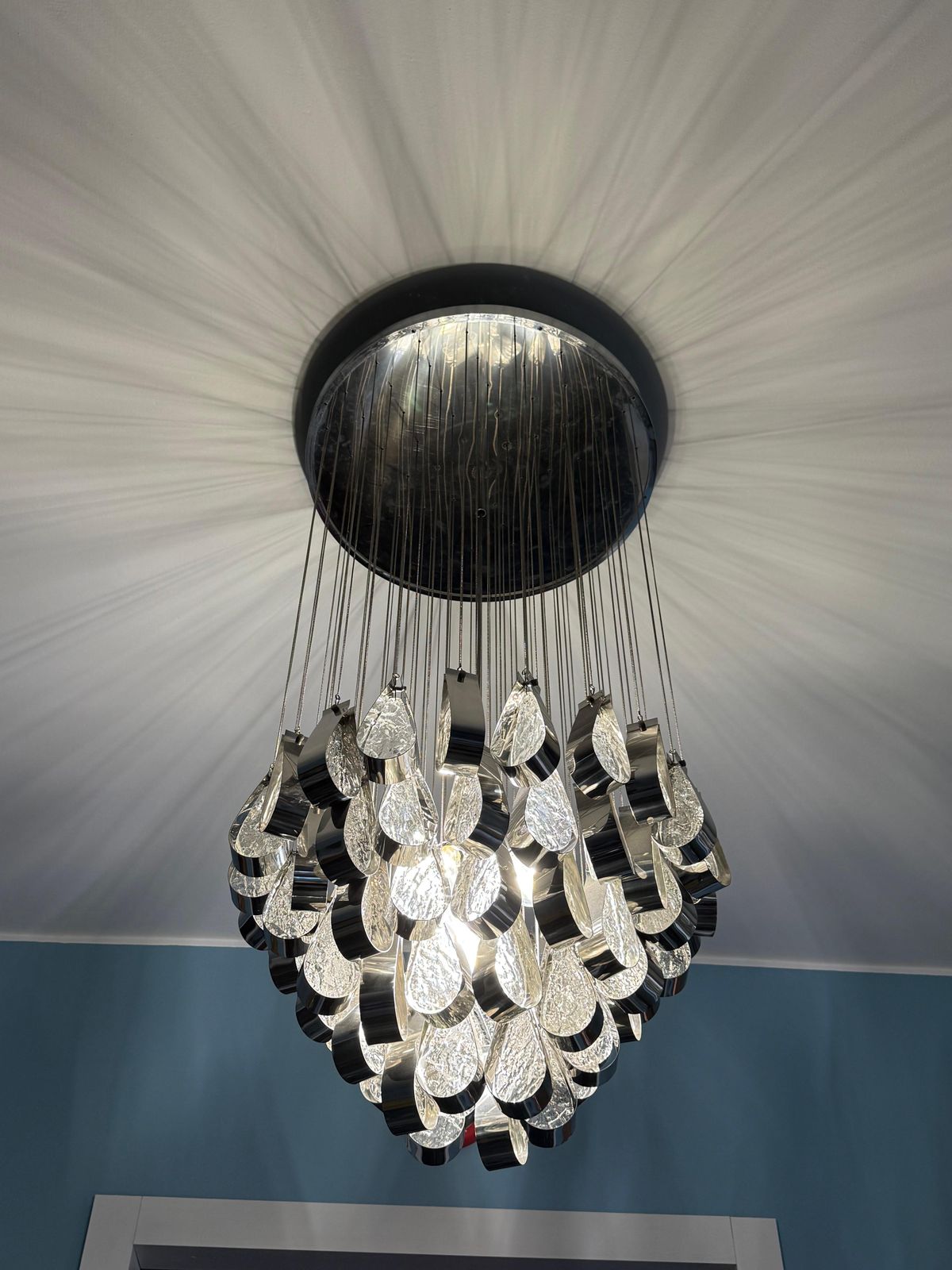photo furniture Cascade Chandelier In Steel And Murano Glass 1970 Esperia Angelo Brotto