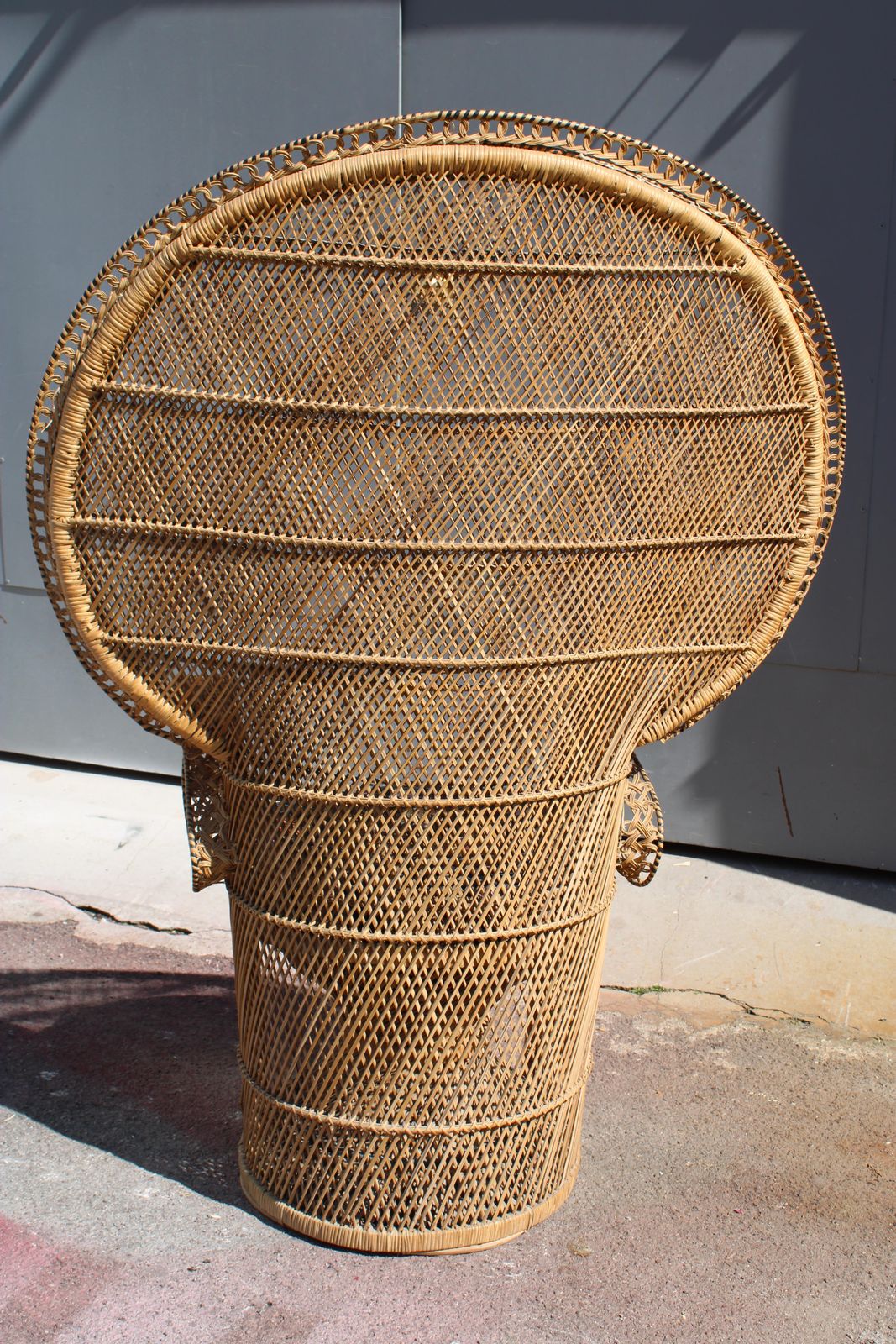 photo for sale Large Straw And Bamboo Woven Chair Italy 1940s