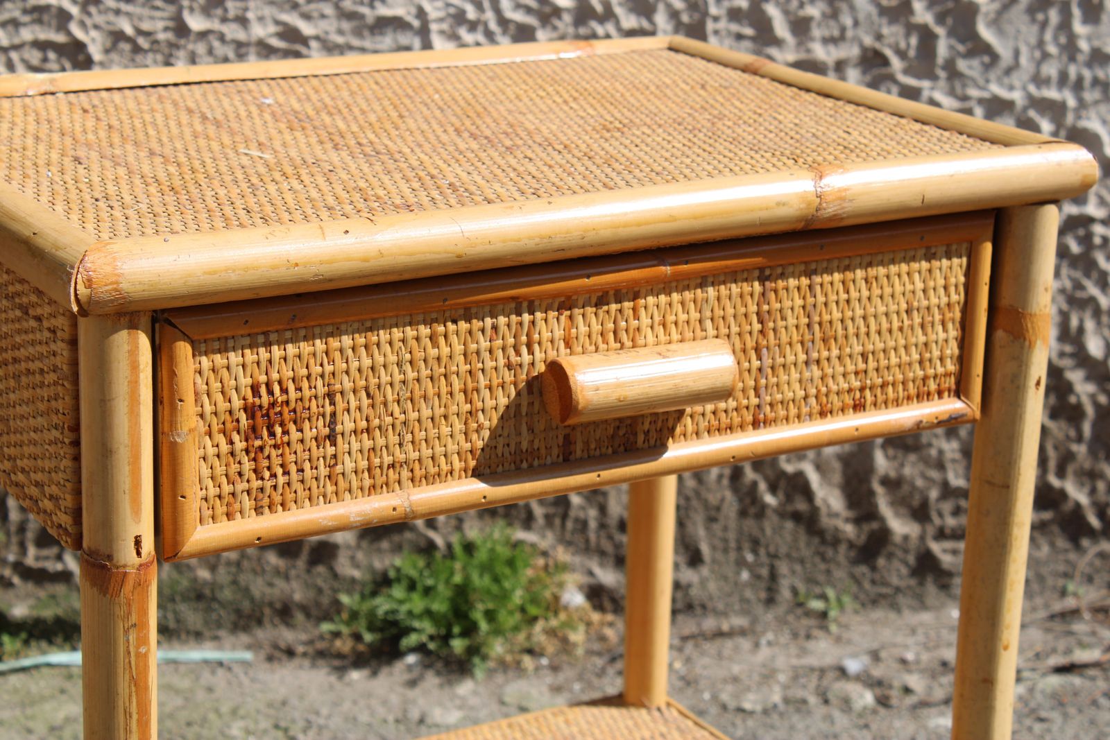 1950 Italia Bamboo Nightstand With Drawer And Shelf photo for sale