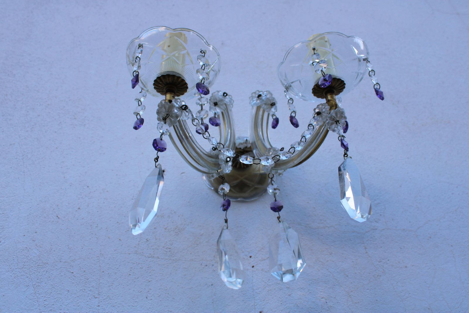 Pair Of Mid Century Maria Theresa Crystal Wall Lamps photo vintage