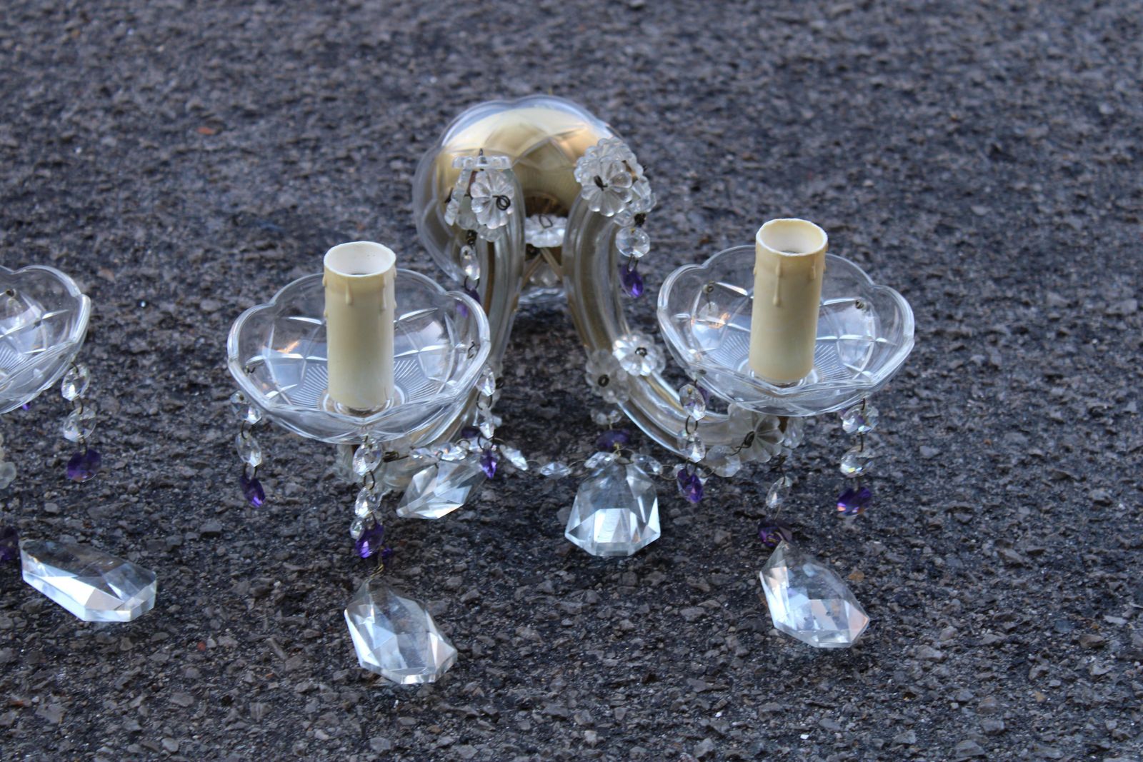 photo for sale Pair Of Mid Century Maria Theresa Crystal Wall Lamps