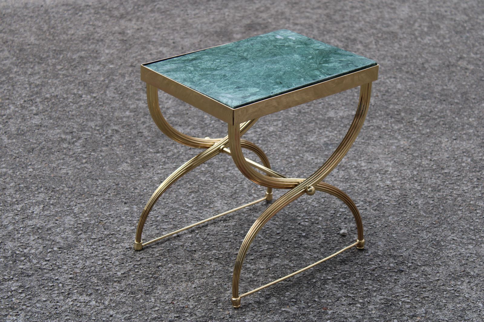 Shaped Brass And Marble Coffee Table Green Italy 1950 Style Paolo Buffa photo vintage