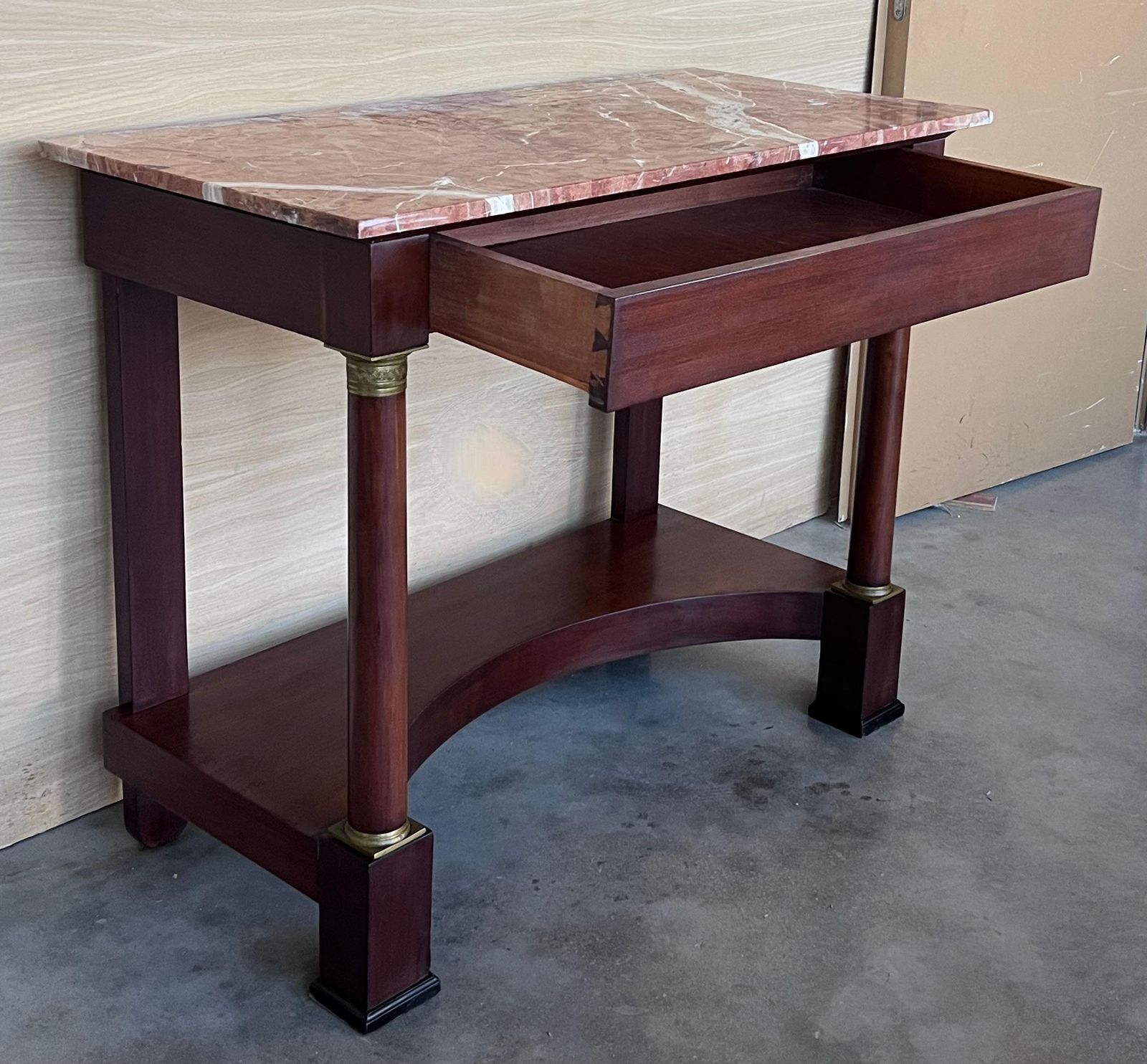Antique French Empire Fruitwood Console Table With Drawer, Early 20th Century photo vinterior