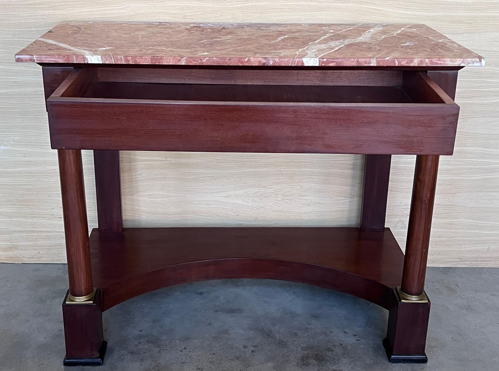 Console d'époque française Empire en bois fruitier avec tiroir, début du XXe siècle photo buy