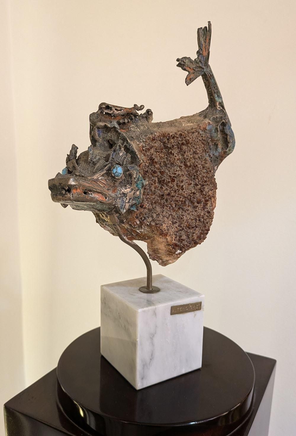 Aurelio Teno (1927/2013) Fish Shaped Sculpture, Natural Stone And Bronze photo furniture