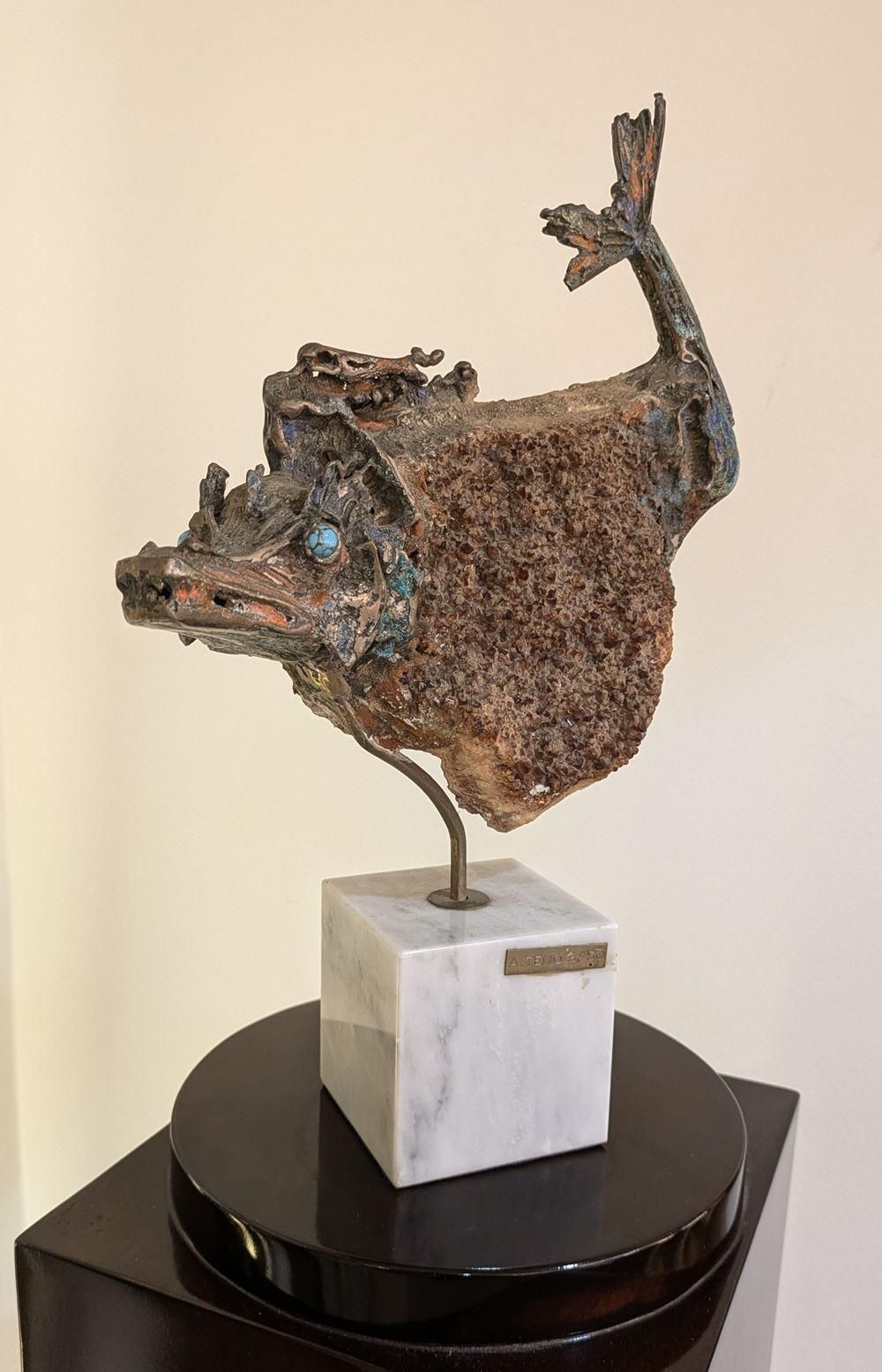 Aurelio Teno (1927/2013) Fish Shaped Sculpture, Natural Stone And Bronze photo Art