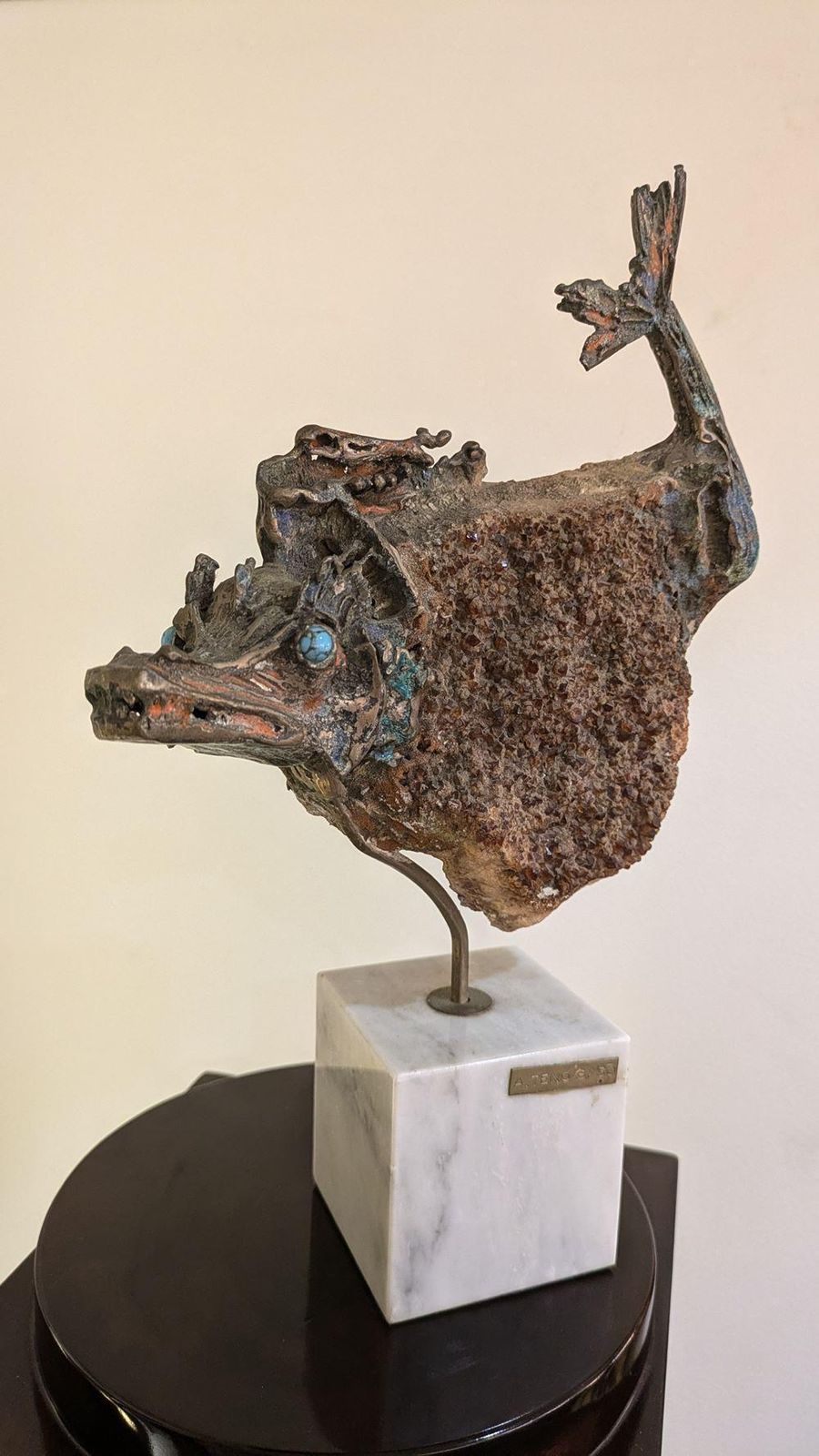1546.0 Aurelio Teno (1927/2013) Fish Shaped Sculpture, Natural Stone And Bronze photo