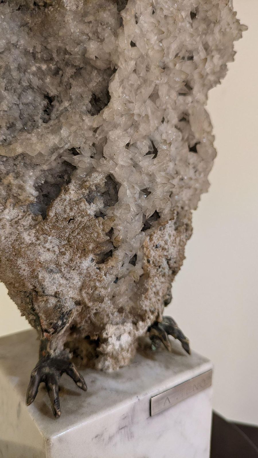 Aurelio Teno (1927/2013) Owl Shaped Sculpture, Natural Stone And Bronze photo Art