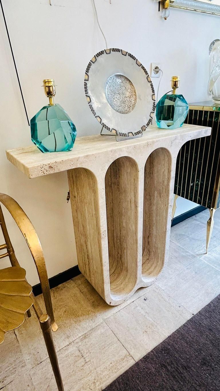 Travertine Arch Console Monobloc Sculpture, Circa 1980 photo Art
