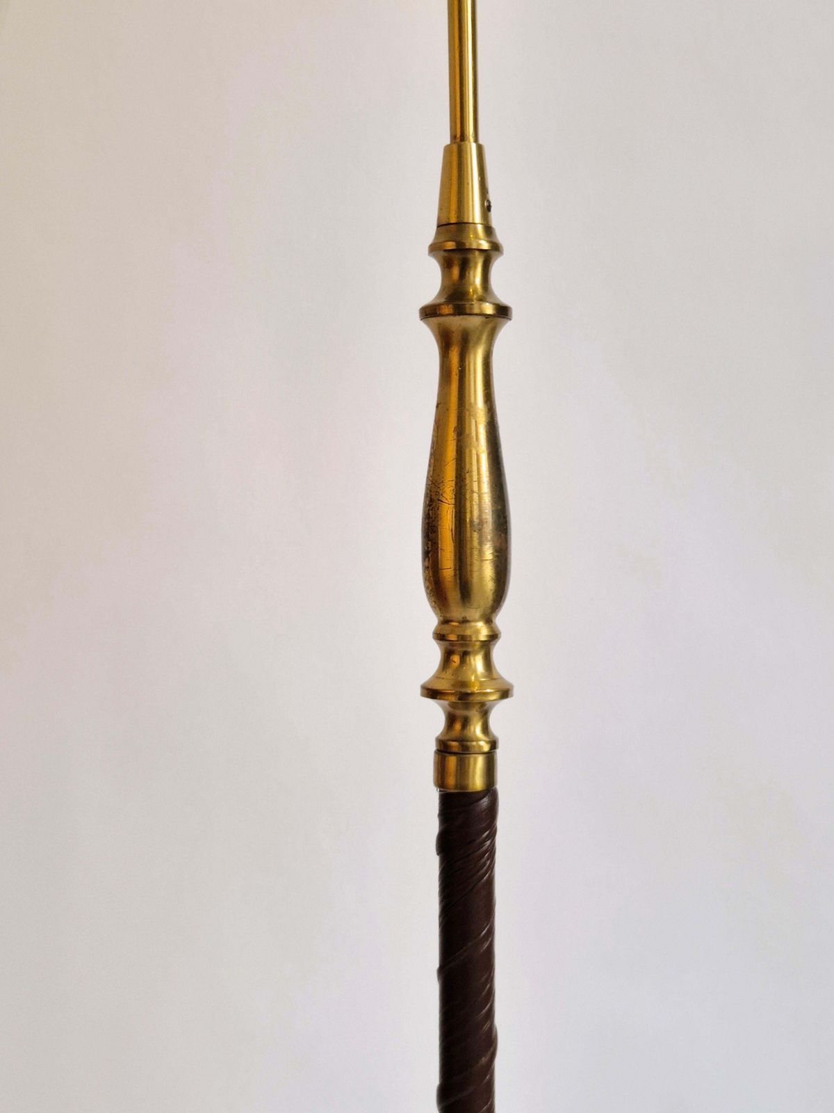 photo furniture Floor Lamp In Brass With Dark Brown Leather Trim, Swedish / Scandinavian Modern