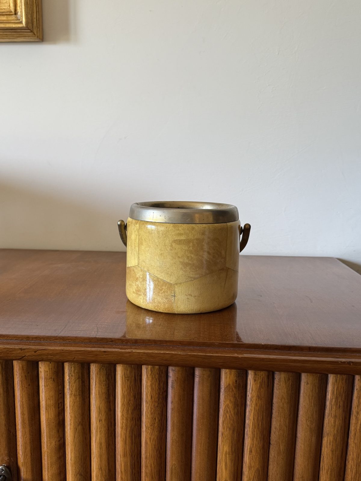 Mid Century Cream Parchment Ice Bucket, Aldo Tura Italy 1950s photo 360.0