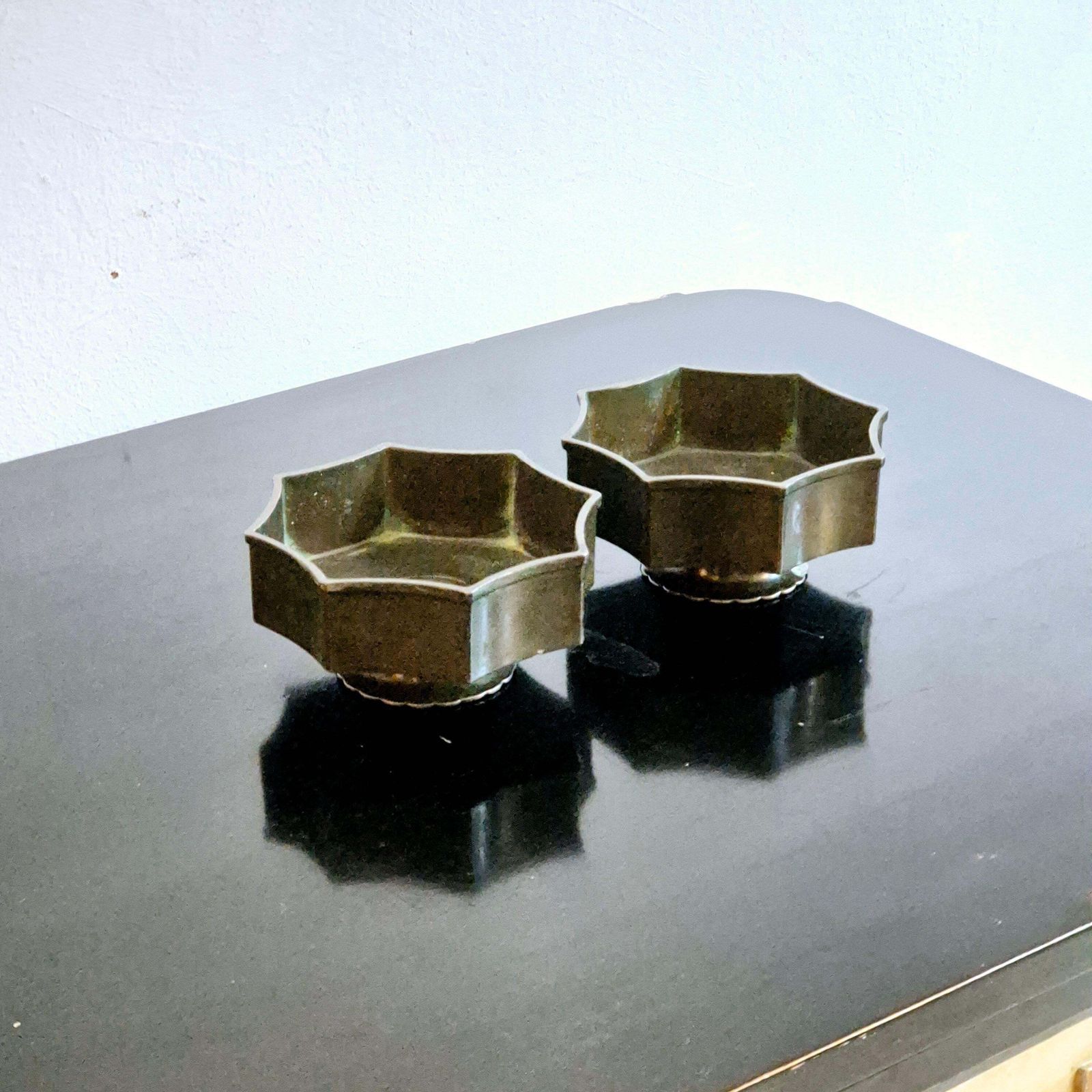 Just Andersen, A Pair Of Bowls / Candle Holders In Disko Metal, Danish Grace photo for sale