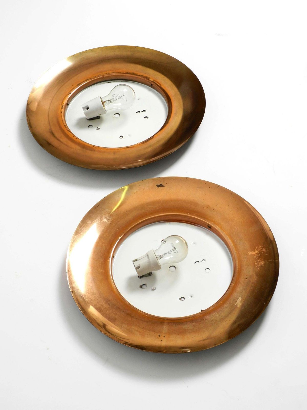 photo furniture Pair Of Large Mid Century Wall Or Ceiling Lamps Made Of Glass With Copper Plated