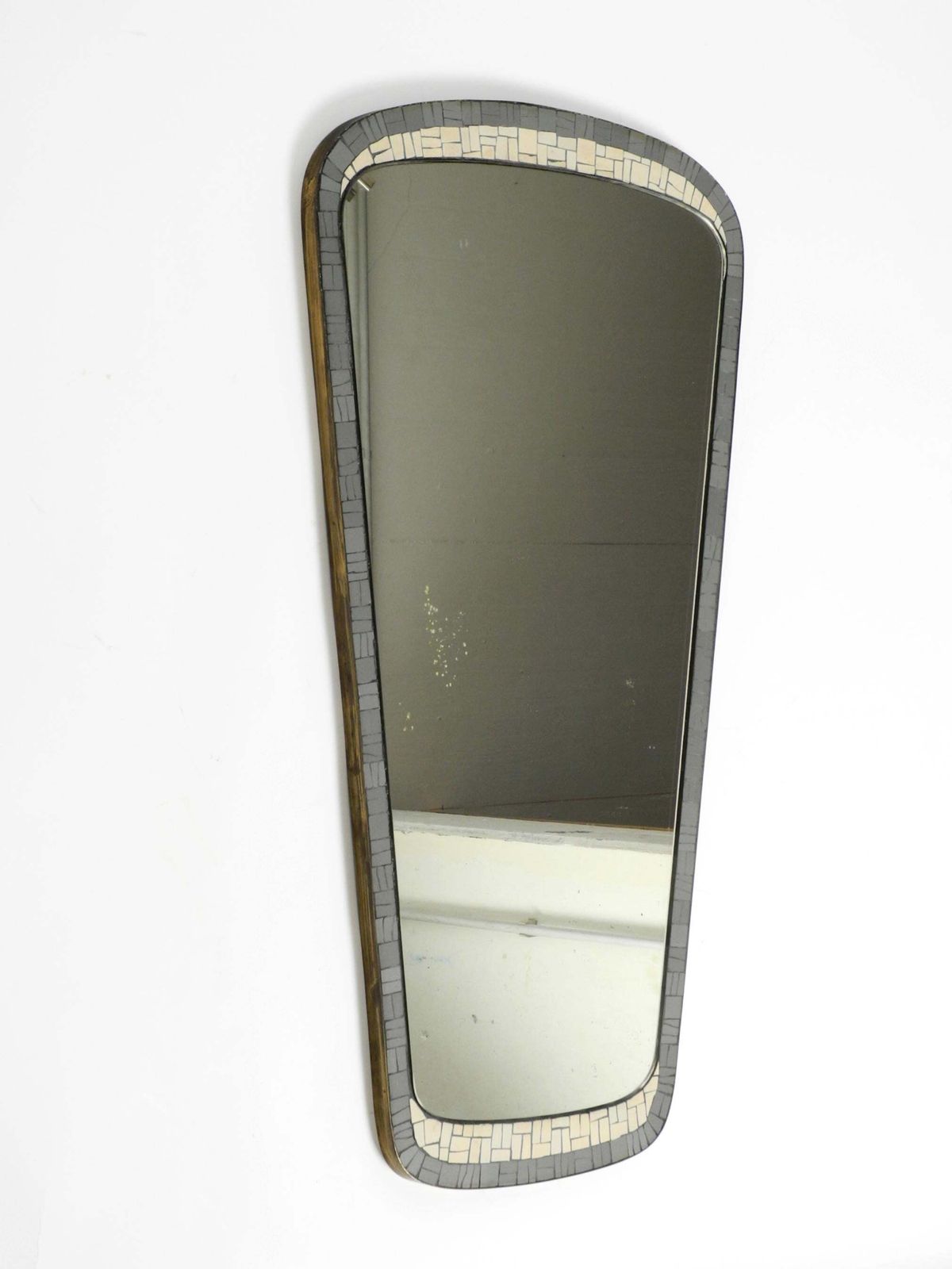 Mid Century Mosaic Wall Mirror With Heavy Brass Frame By Münchner Zierspiegel photo for sale