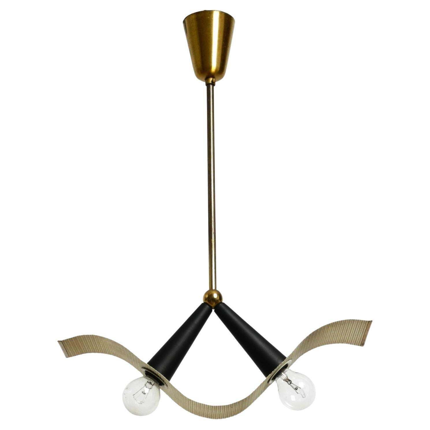 Mid Century Brass Ceiling Cone Lamp With A Curved Perforated Sheet Lampshade