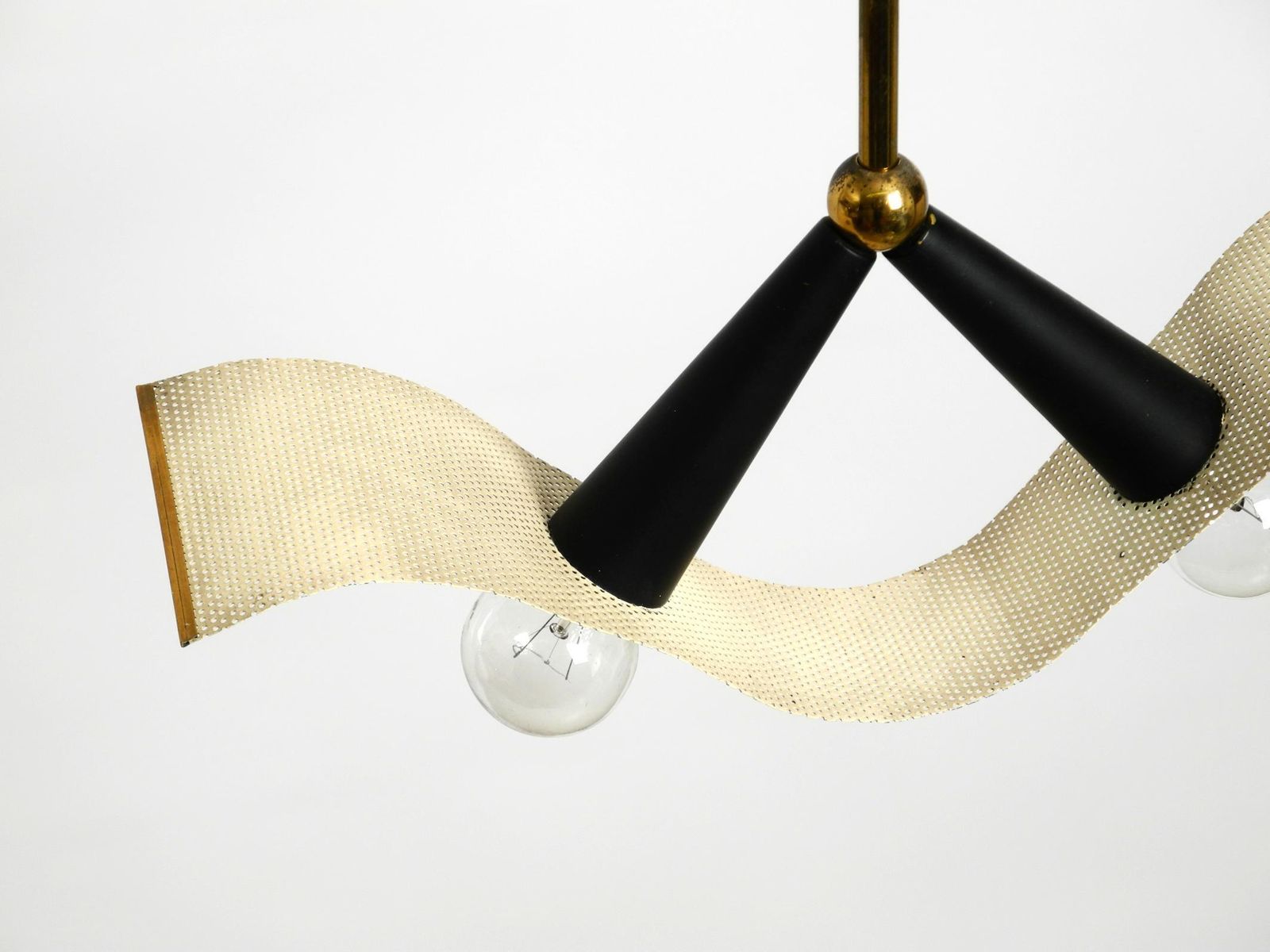 Lighting Mid Century Brass Ceiling Cone Lamp With A Curved Perforated Sheet Lampshade photo