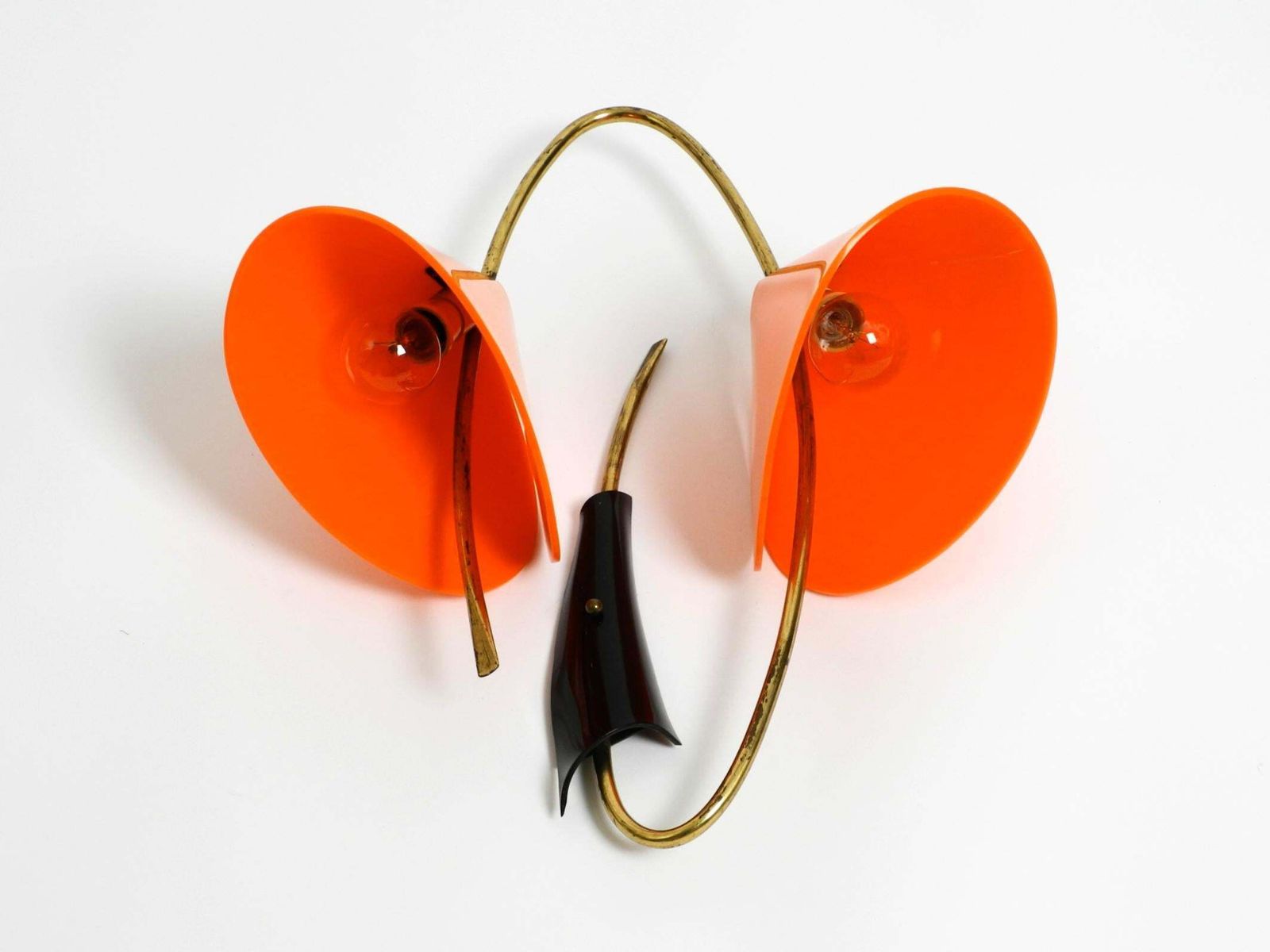 Large Italian Mid Century Brass Wall Lamp With Orange Acrylic Glass Shades photo Lighting