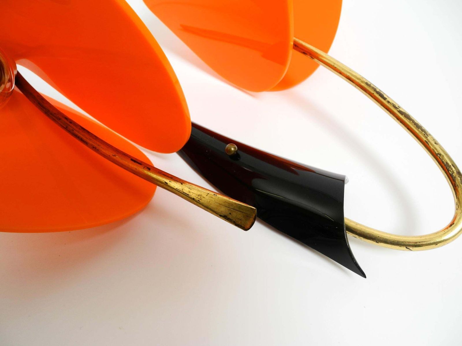 photo furniture Large Italian Mid Century Brass Wall Lamp With Orange Acrylic Glass Shades