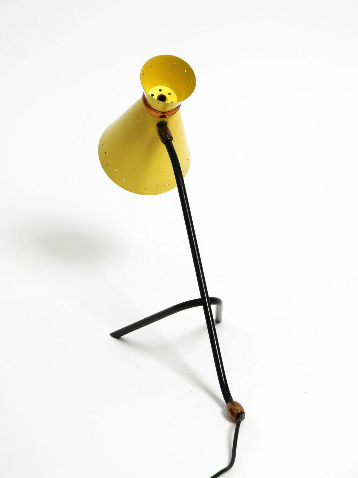 photo buy Beautiful Large Mid Century Tripod Table Lamp With Yellow Diabolo Lampshade