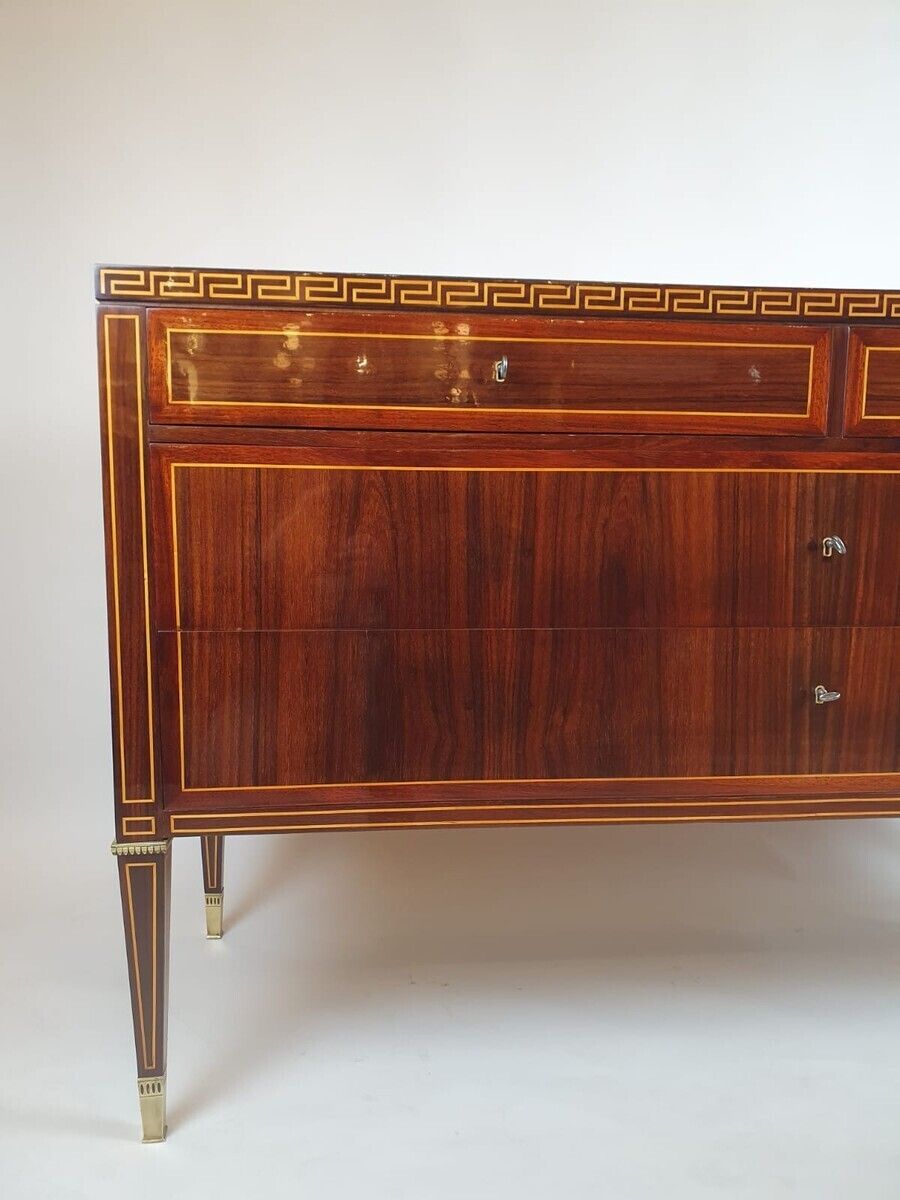 Art Deco Chest Of Drawers In Mahogany With Marquetry And Gilt Bronze Ornamentation photo for sale