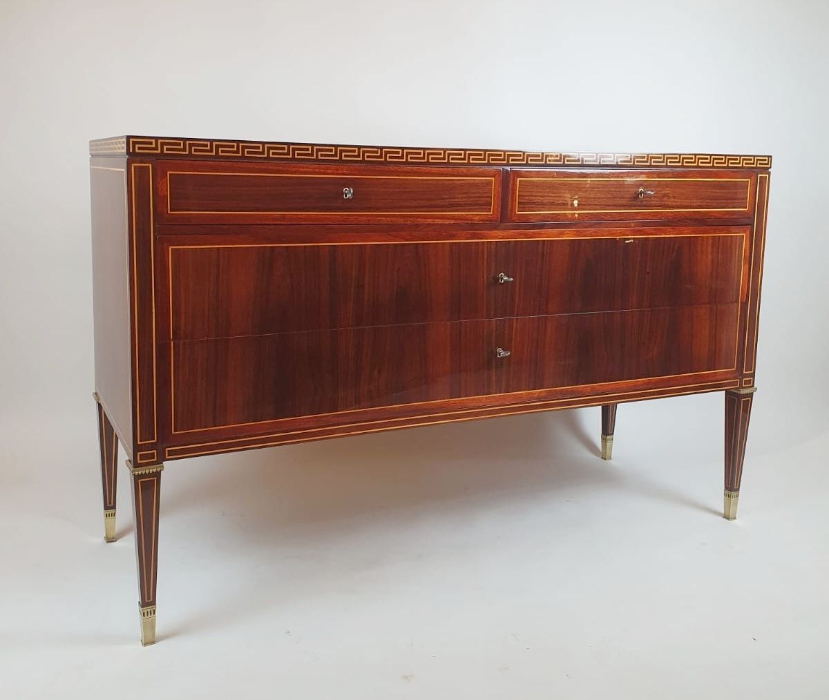 Art Deco Chest Of Drawers In Mahogany With Marquetry And Gilt Bronze Ornamentation photo vintage
