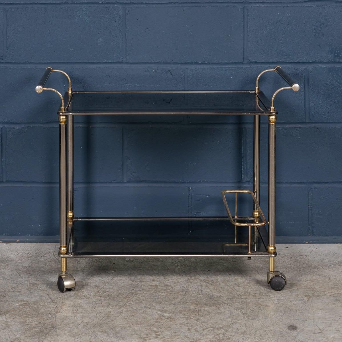 Vintage 20th Century Italian Steel & Brass Framed Drinks Trolley C.1980 photo vinterior