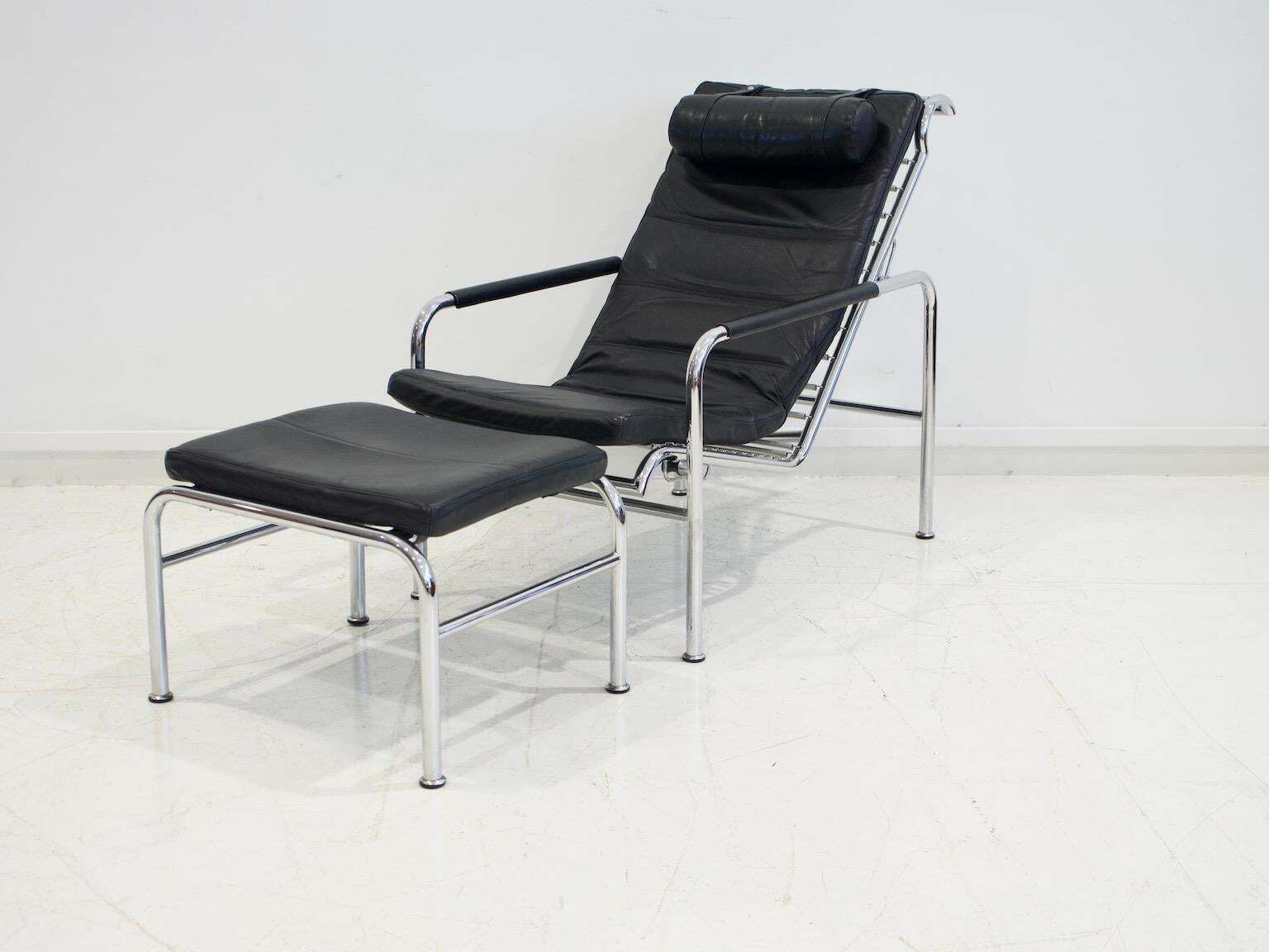 Black Leather Lounge Chair With Ottoman By Gabriele Mucchi For Zanotta photo furniture