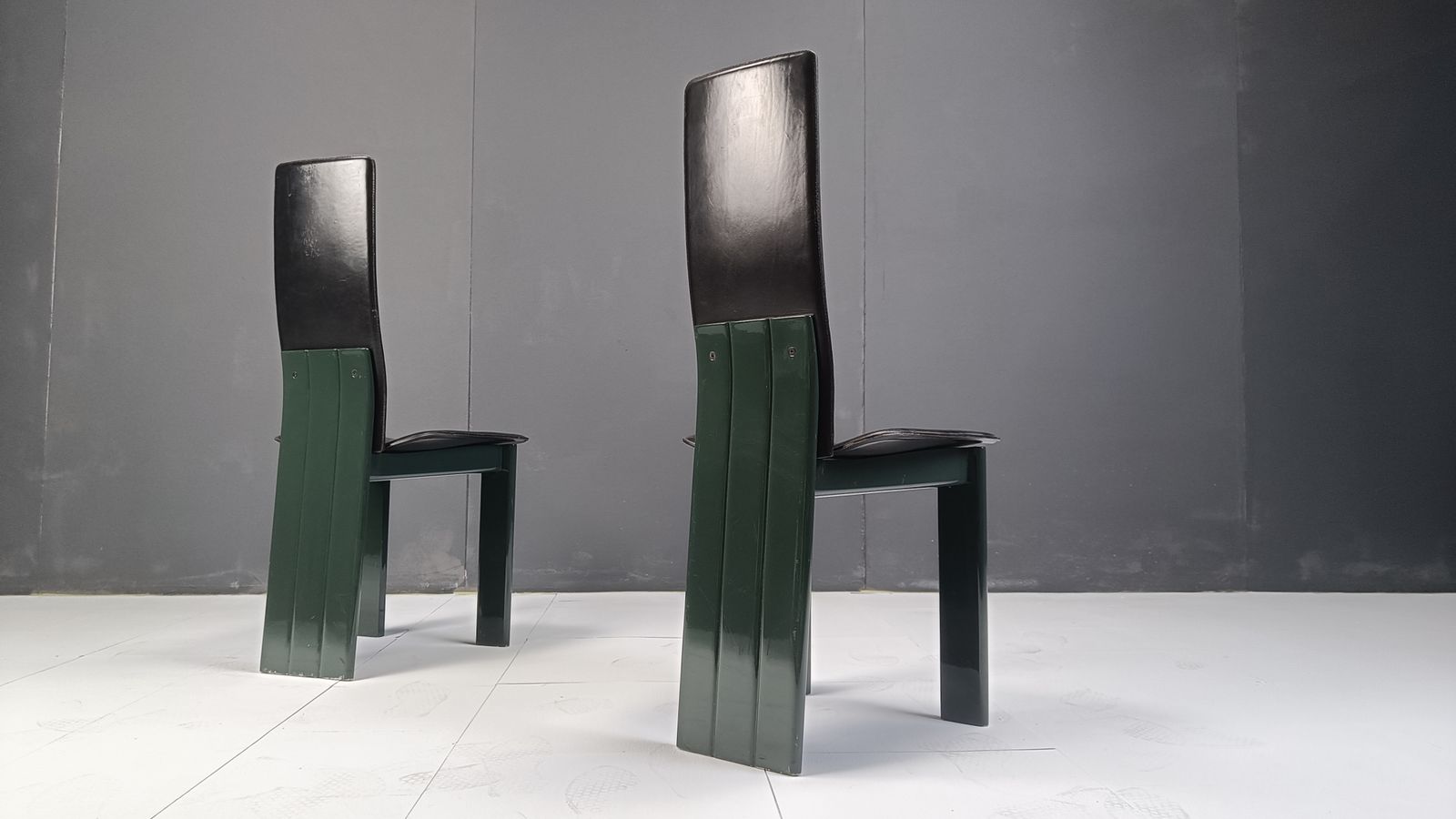 Set Of 6 Italian Leather And Green Lacquer Dining Chairs, 1980s photo buy