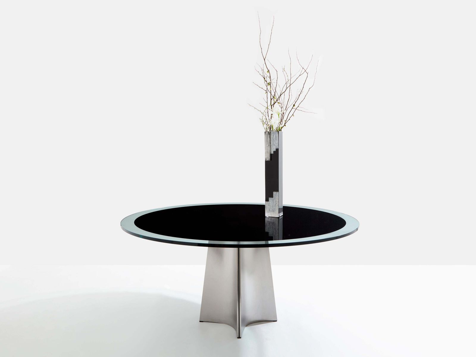 Table à manger Arrmet en acier brossé et verre noir, par Luigi Saccardo, années 1970 photo for sale