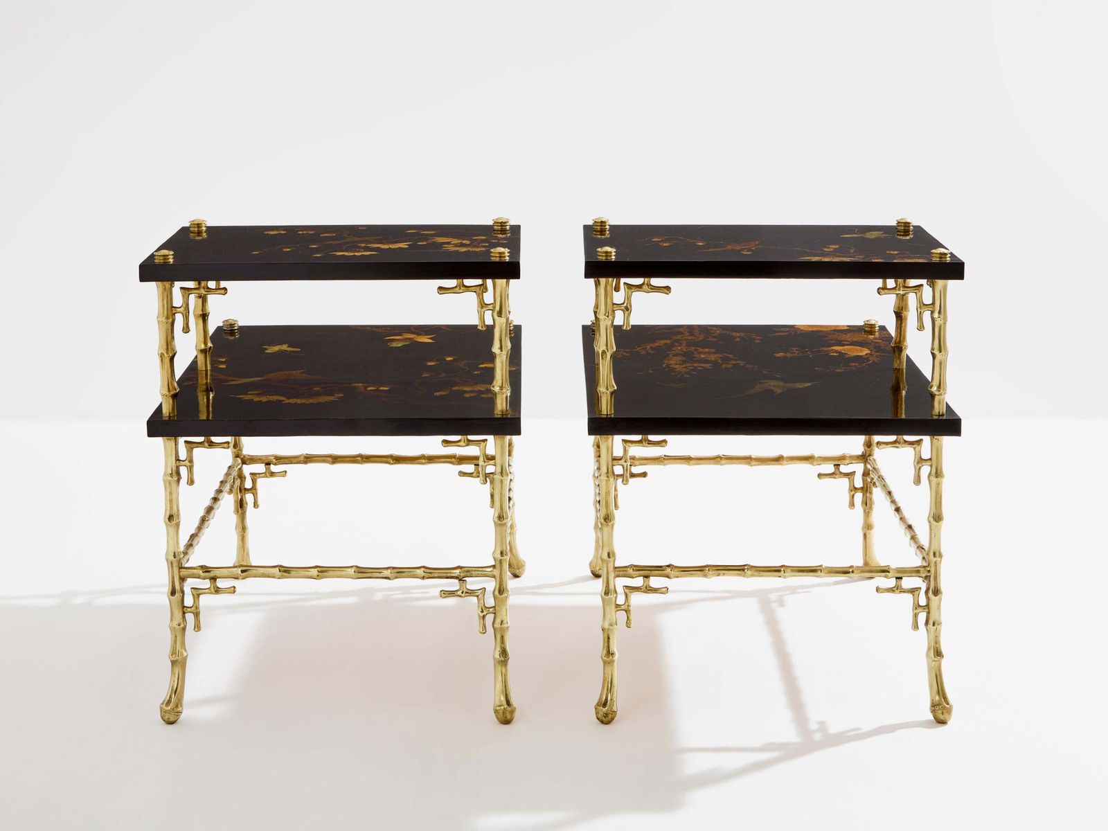 photo vinterior Tables d'appoint Maison Baguès en bronze façon bambou, laquées chinoiserie, années 1940
